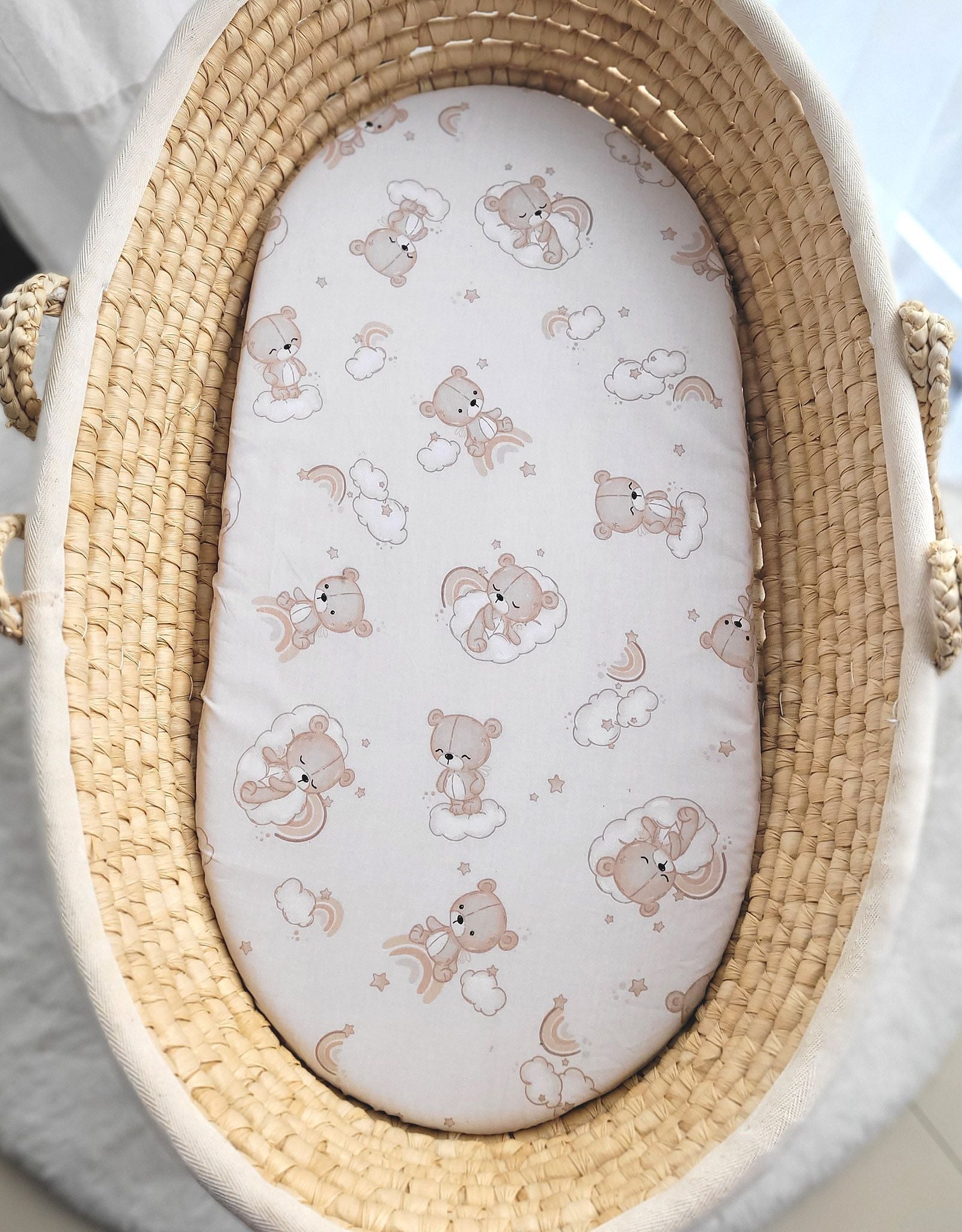 Sheet made of cotton for moses basket mattress 75x35 cm - Rainbow beige bear
