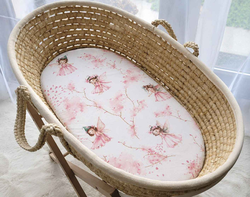 Sheet made of cotton for moses basket mattress 75x35 cm -  Blossom Fairies