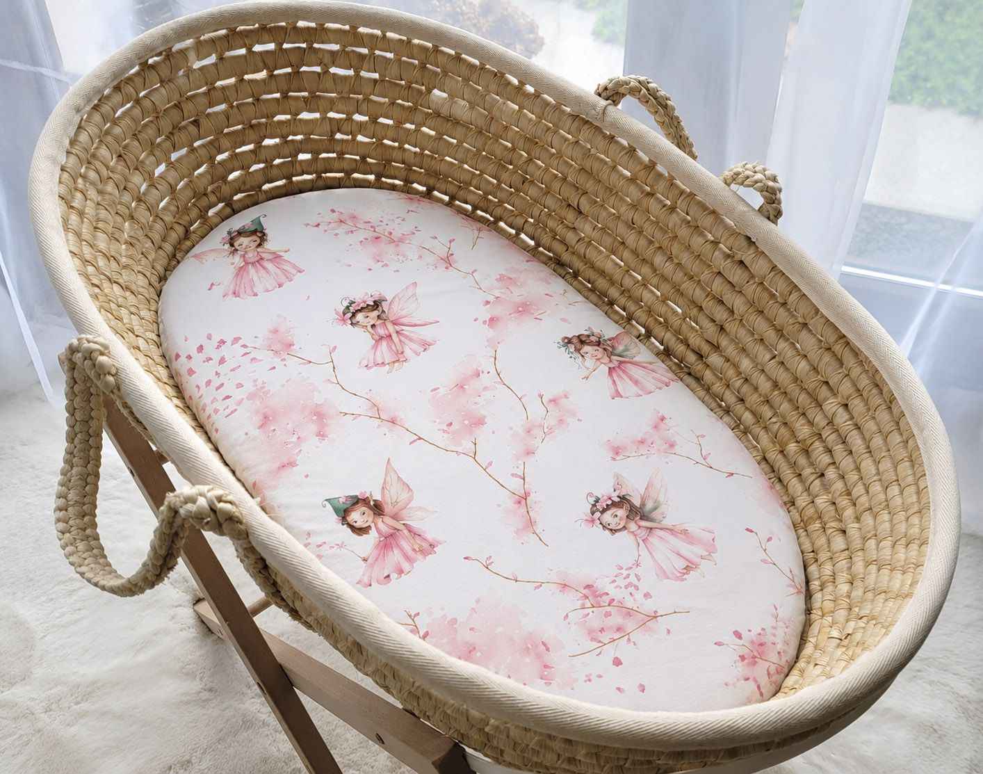 Sheet made of cotton for moses basket mattress 75x35 cm -  Blossom Fairies