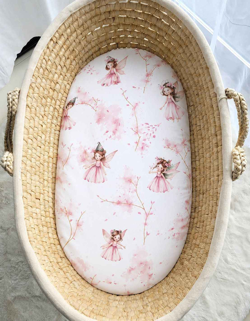 Sheet made of cotton for moses basket mattress 75x35 cm -  Blossom Fairies