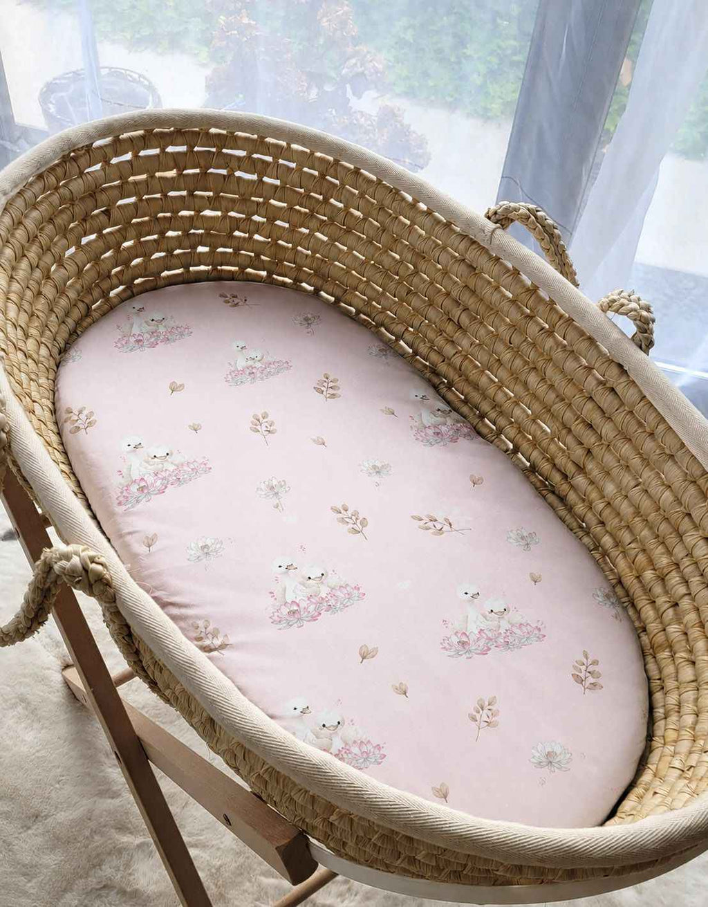 Sheet made of cotton for moses basket mattress 75x35 cm - Little Swans