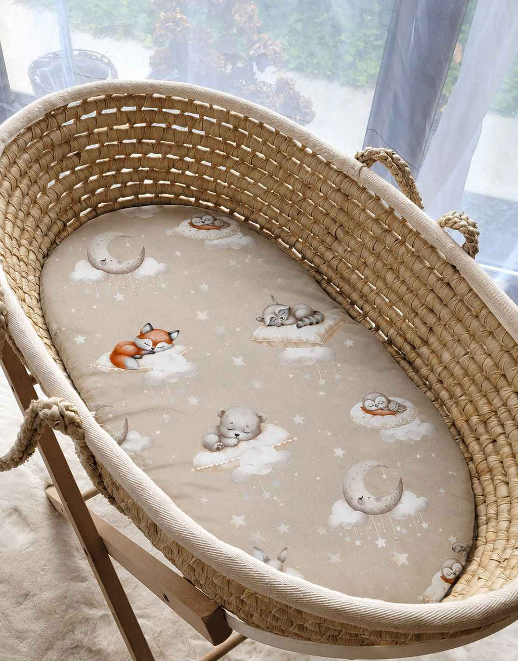 Sheet made of cotton for moses basket mattress 75x35 cm - Twinkle Woodland