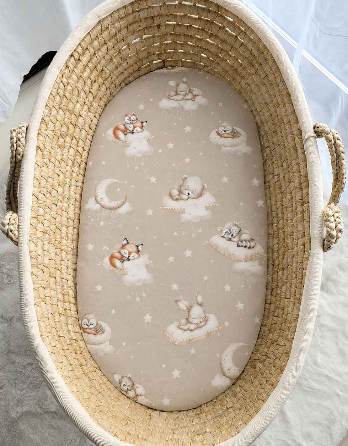 Sheet made of cotton for moses basket mattress 75x35 cm - Twinkle Woodland