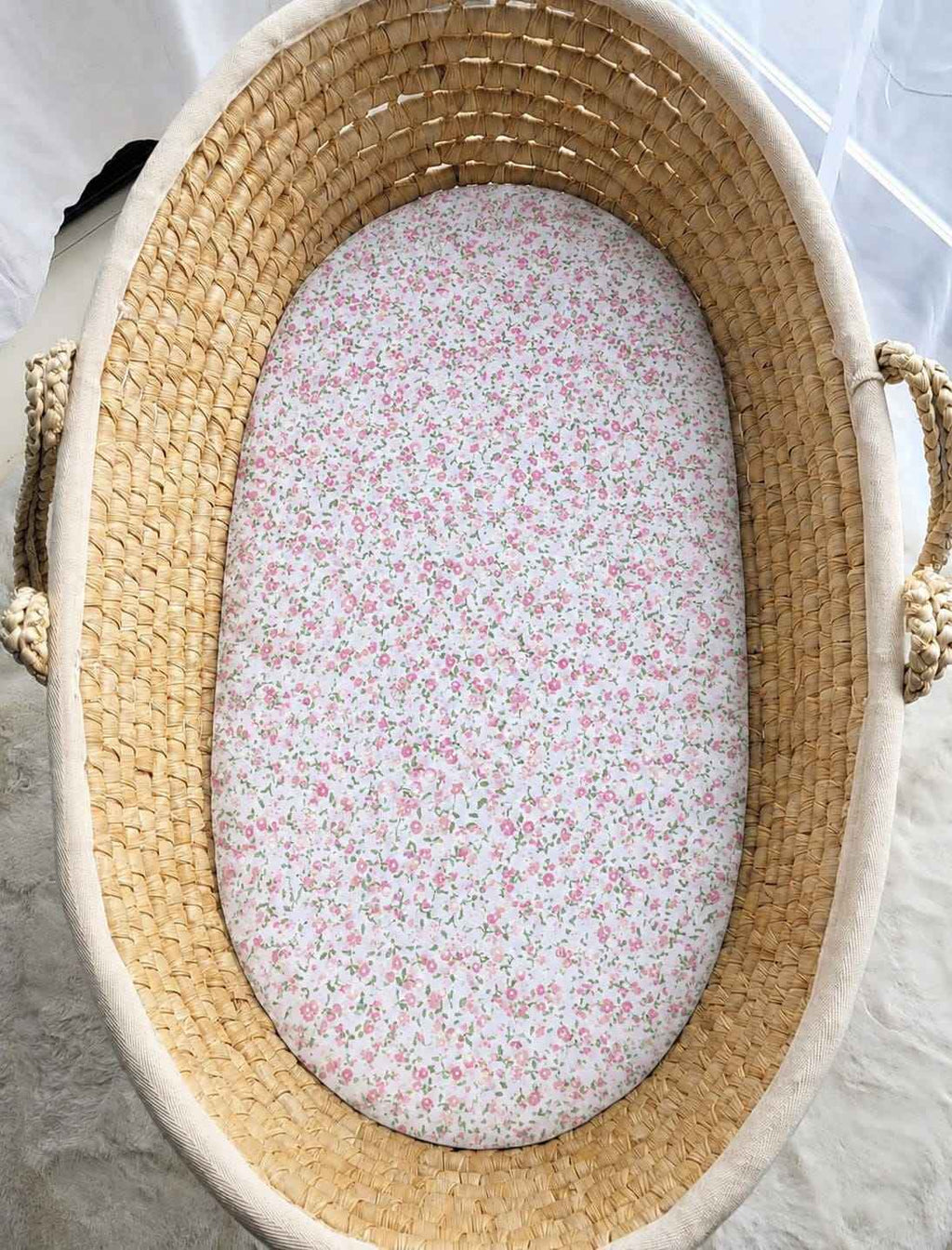Sheet made of cotton for for prams, moses basket mattress 75x35 cm - little pink flowers