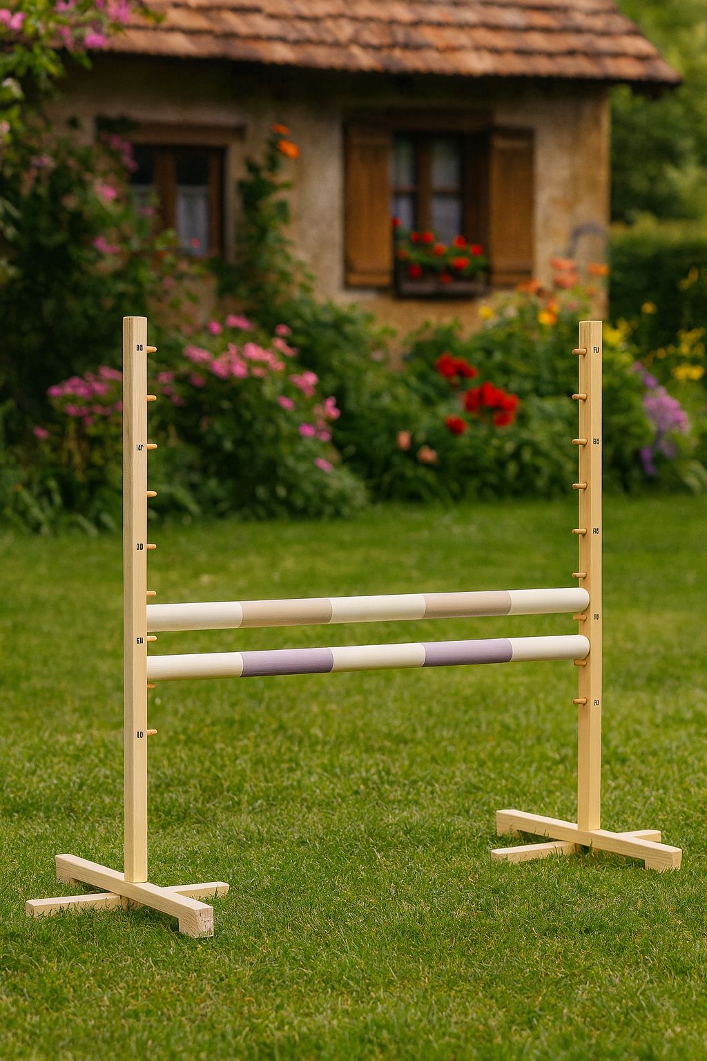 Jumping obstacle for Hobby Horse 120cm, with two beams - beige and light purple