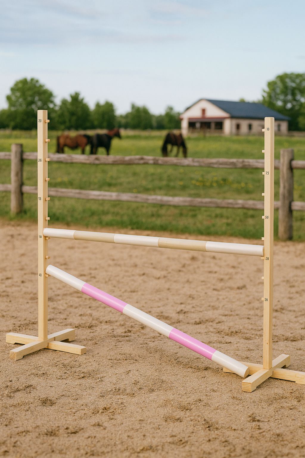 Jumping obstacle for Hobby Horse 120cm, with two beams - beige and light pink