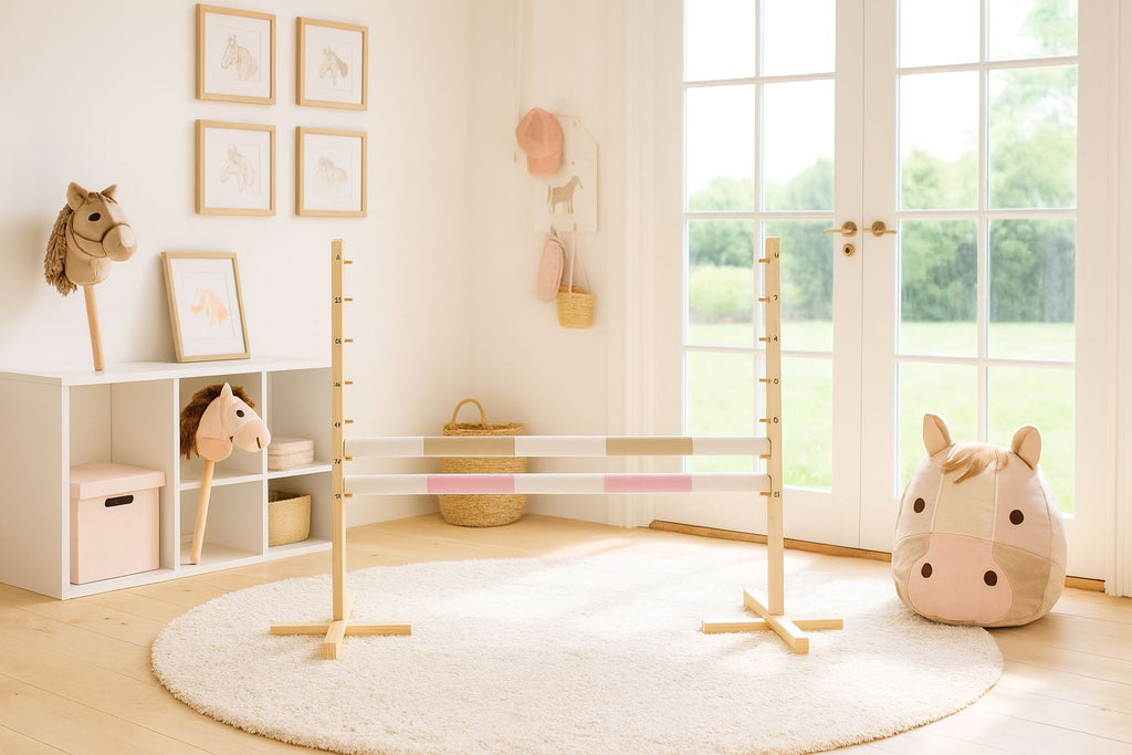 Jumping obstacle for Hobby Horse 120cm, with two beams - beige and light pink