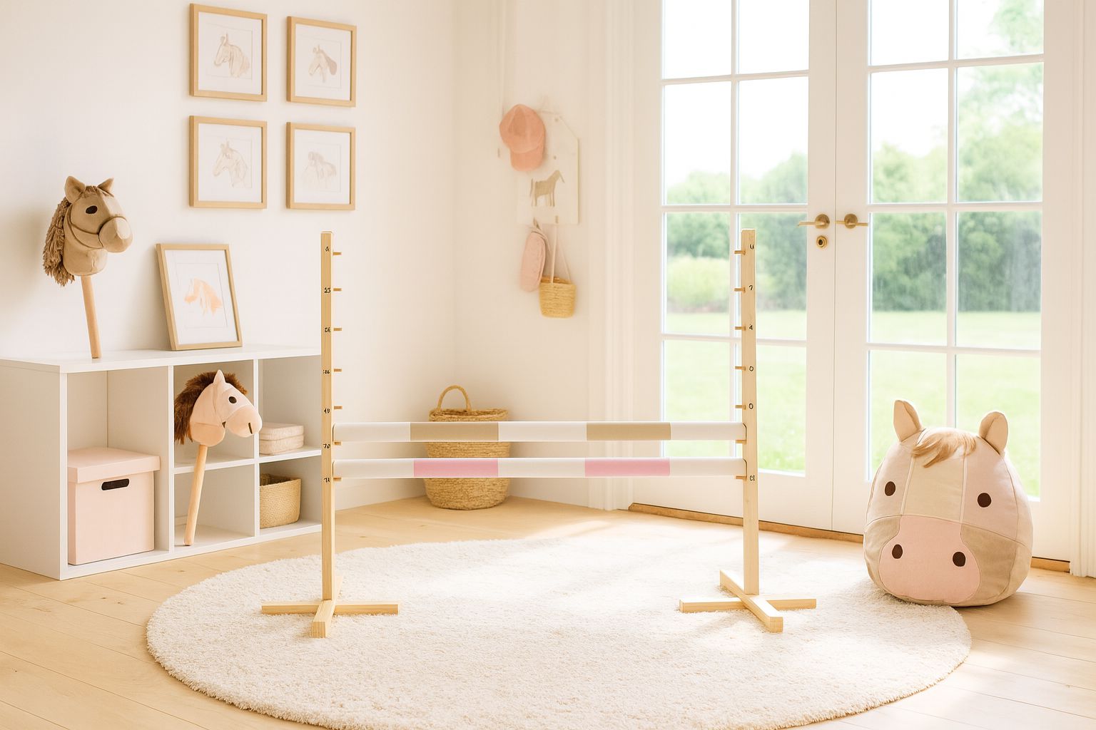 Jumping obstacle for Hobby Horse 120cm, with two beams - beige and light pink