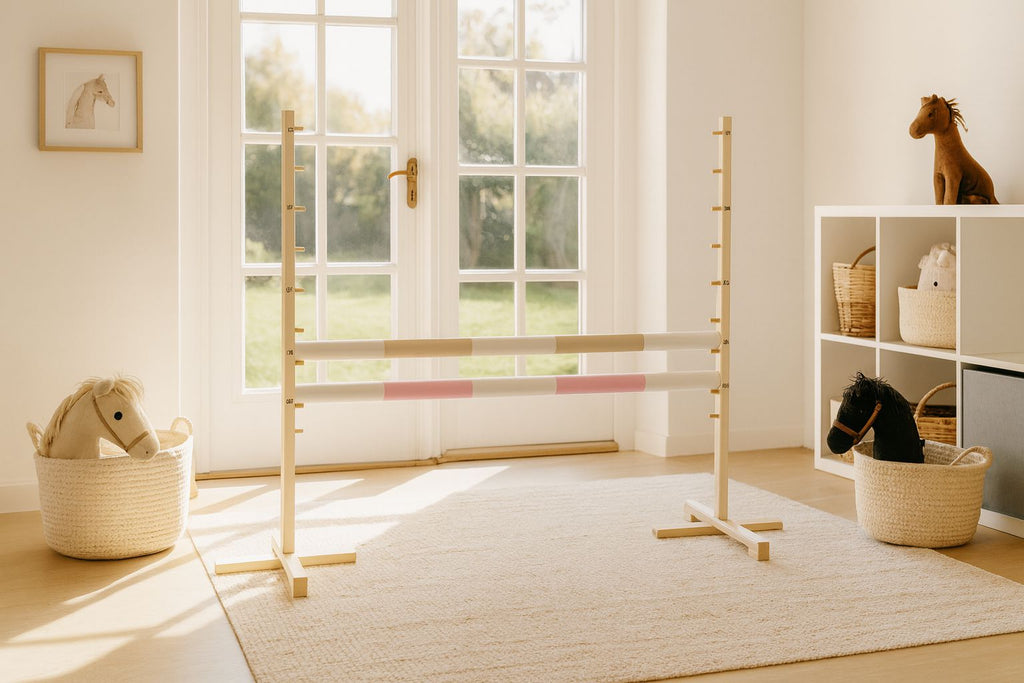 Jumping obstacle for Hobby Horse 120cm, with two beams - beige and light pink