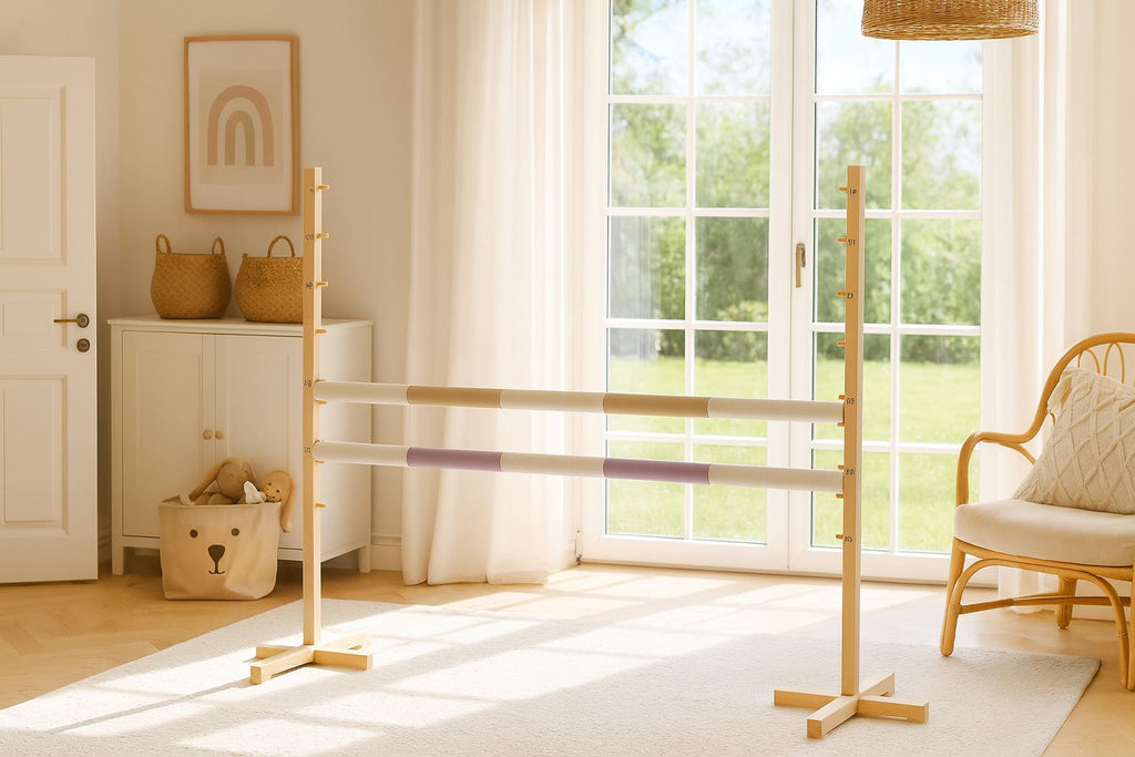 Jumping obstacle for Hobby Horse 120cm, with two beams - beige and light purple
