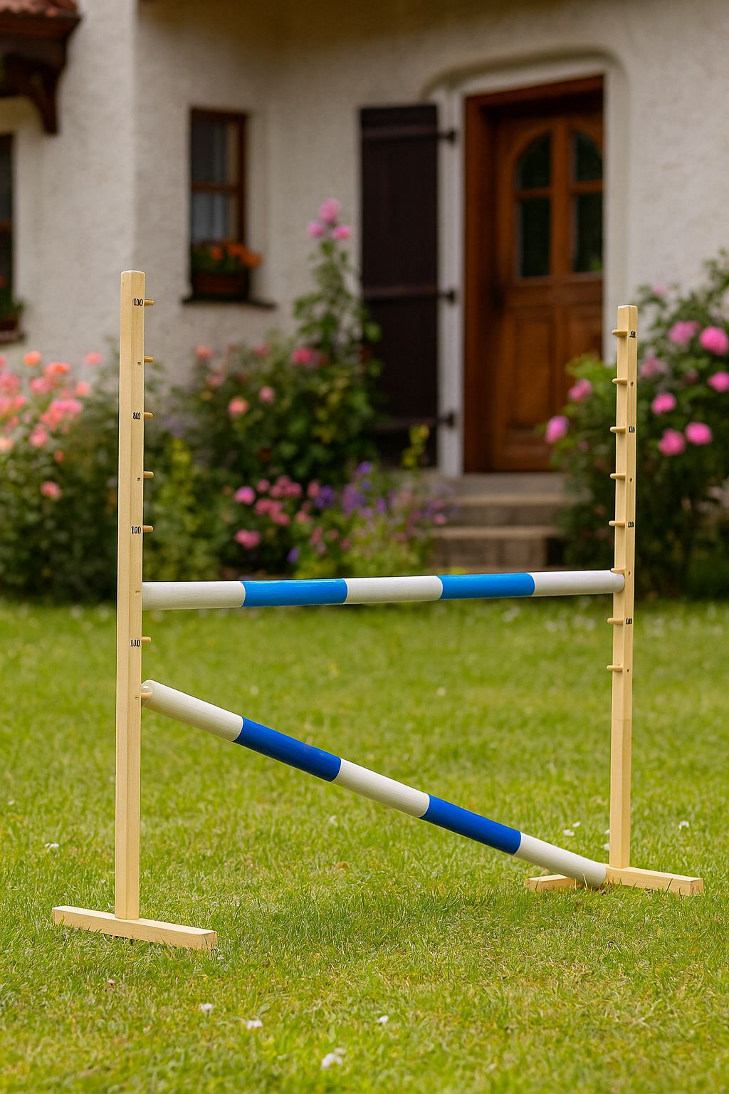 Jumping obstacle for Hobby Horse 120cm, with two beams - light blue and blue