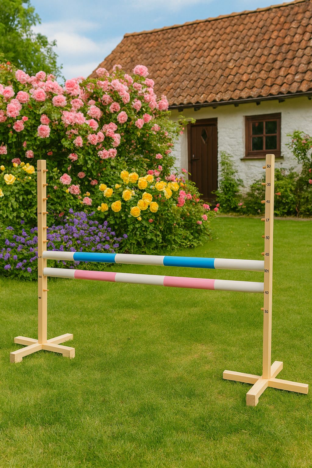 Jumping obstacle for Hobby Horse 120cm, with two beams - light blue and light pink