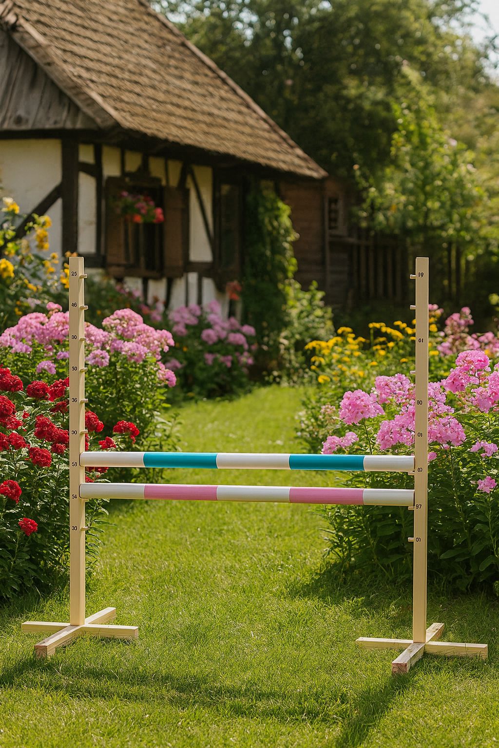 Jumping obstacle for Hobby Horse 120cm, with two beams - light blue and light pink