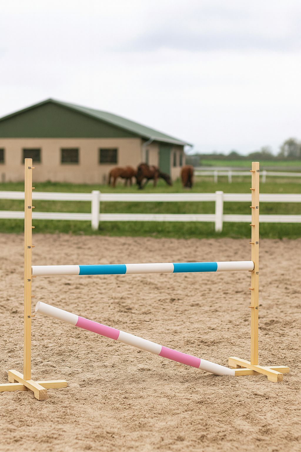Jumping obstacle for Hobby Horse 120cm, with two beams - light blue and light pink