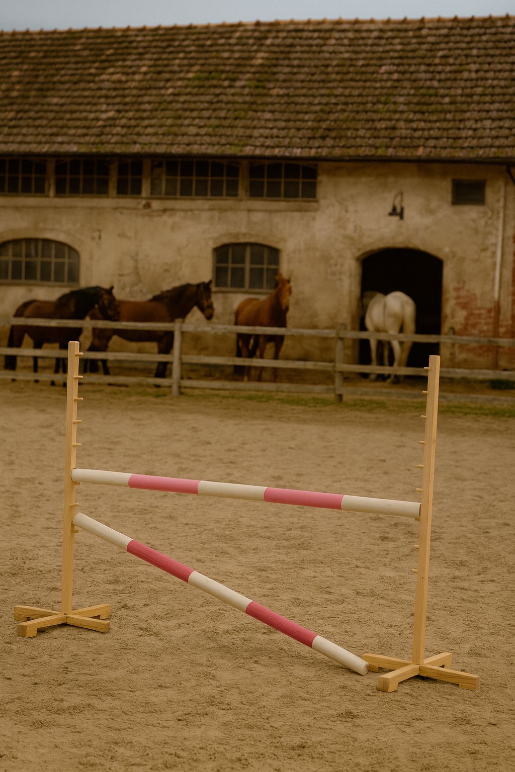 Jumping obstacle for Hobby Horse 120cm, with two beams - light pink and pink