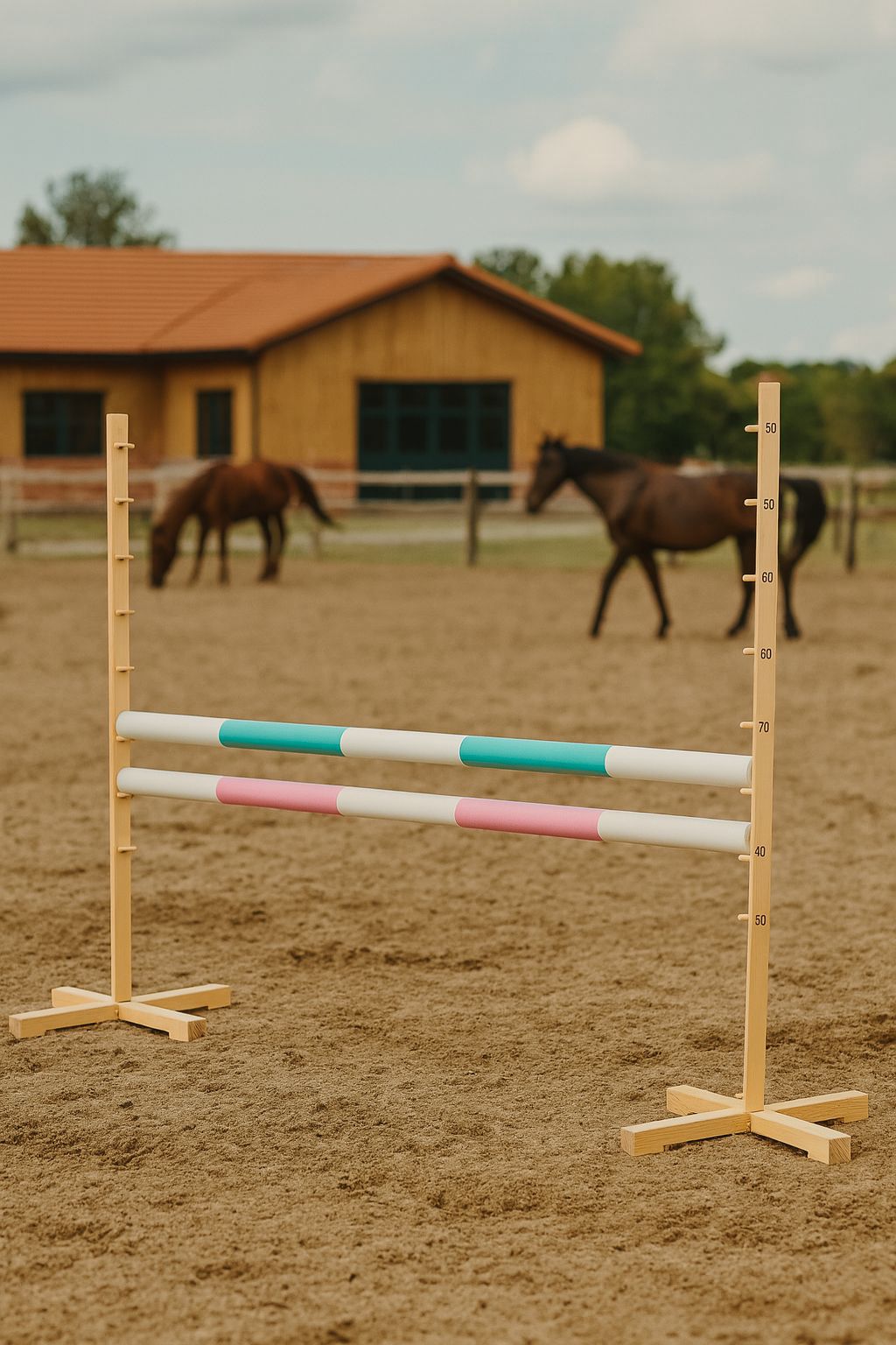 Jumping obstacle for Hobby Horse 120cm, with two beams - mint and light pink