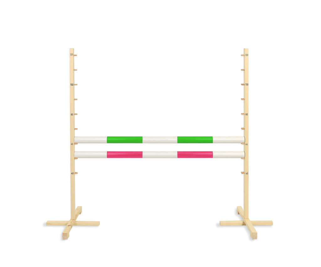 Jumping obstacle for Hobby Horse 120cm, with two beams green and pink