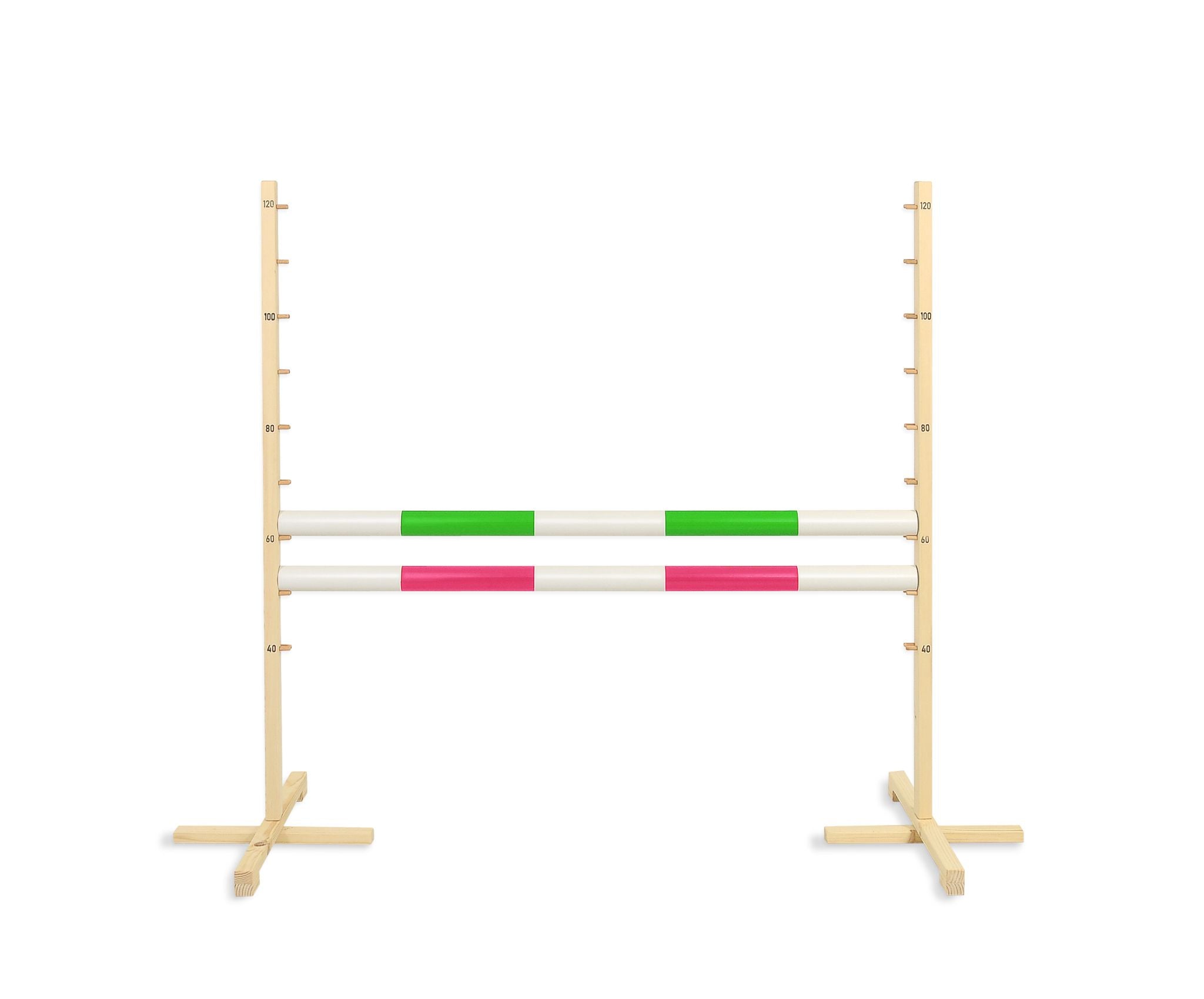 Jumping obstacle for Hobby Horse 120cm, with two beams green and pink