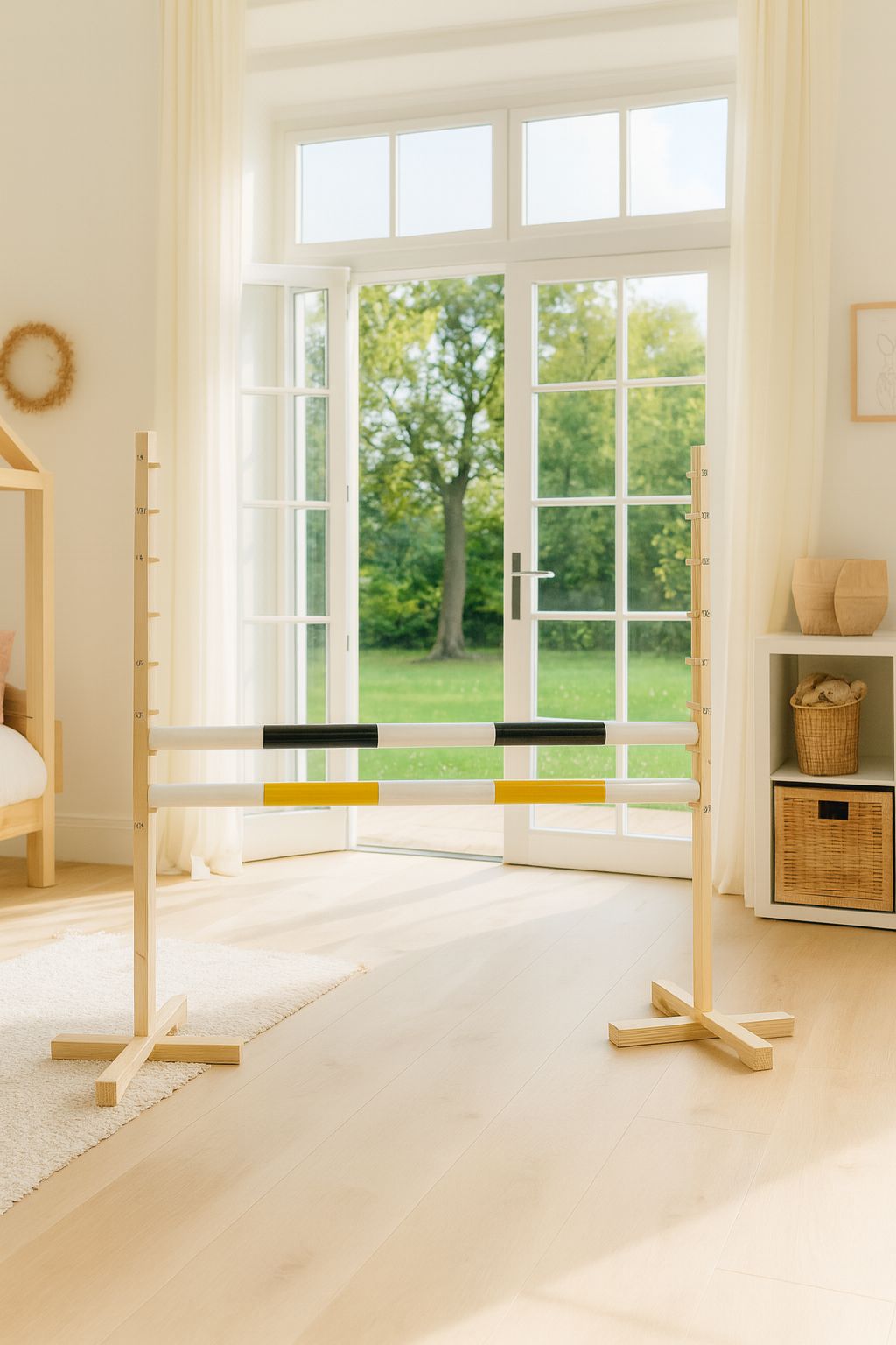 Jumping obstacle for Hobby Horse 120cm, with two beams black and yellow