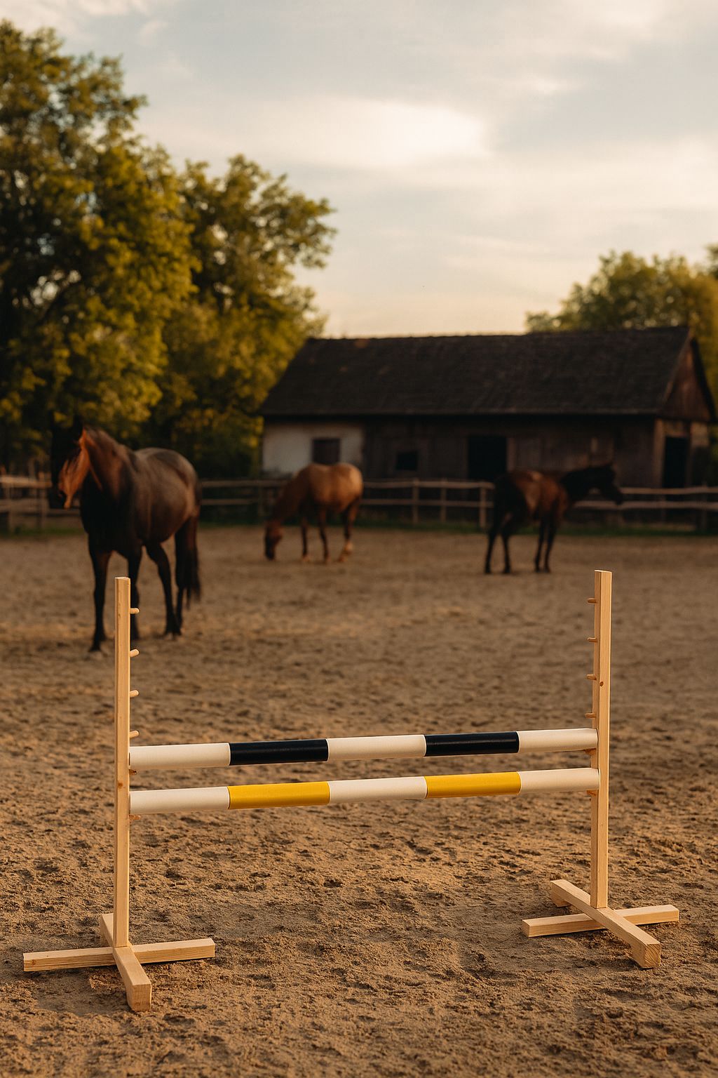 Jumping obstacle for Hobby Horse 120cm, with two beams black and yellow