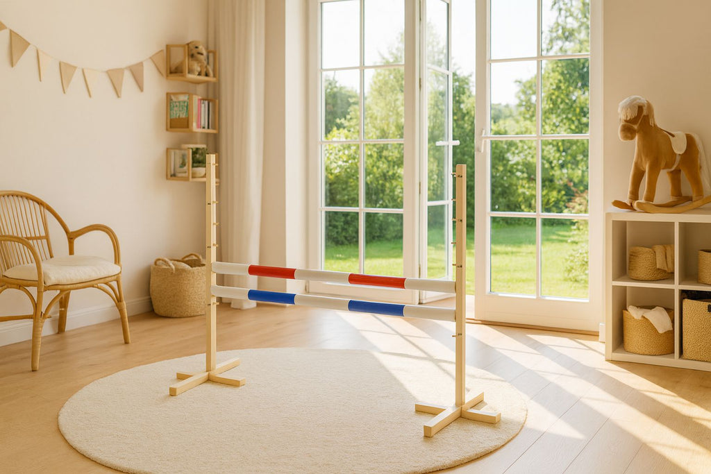 Jumping obstacle for Hobby Horse 120cm, with two beams red and blue