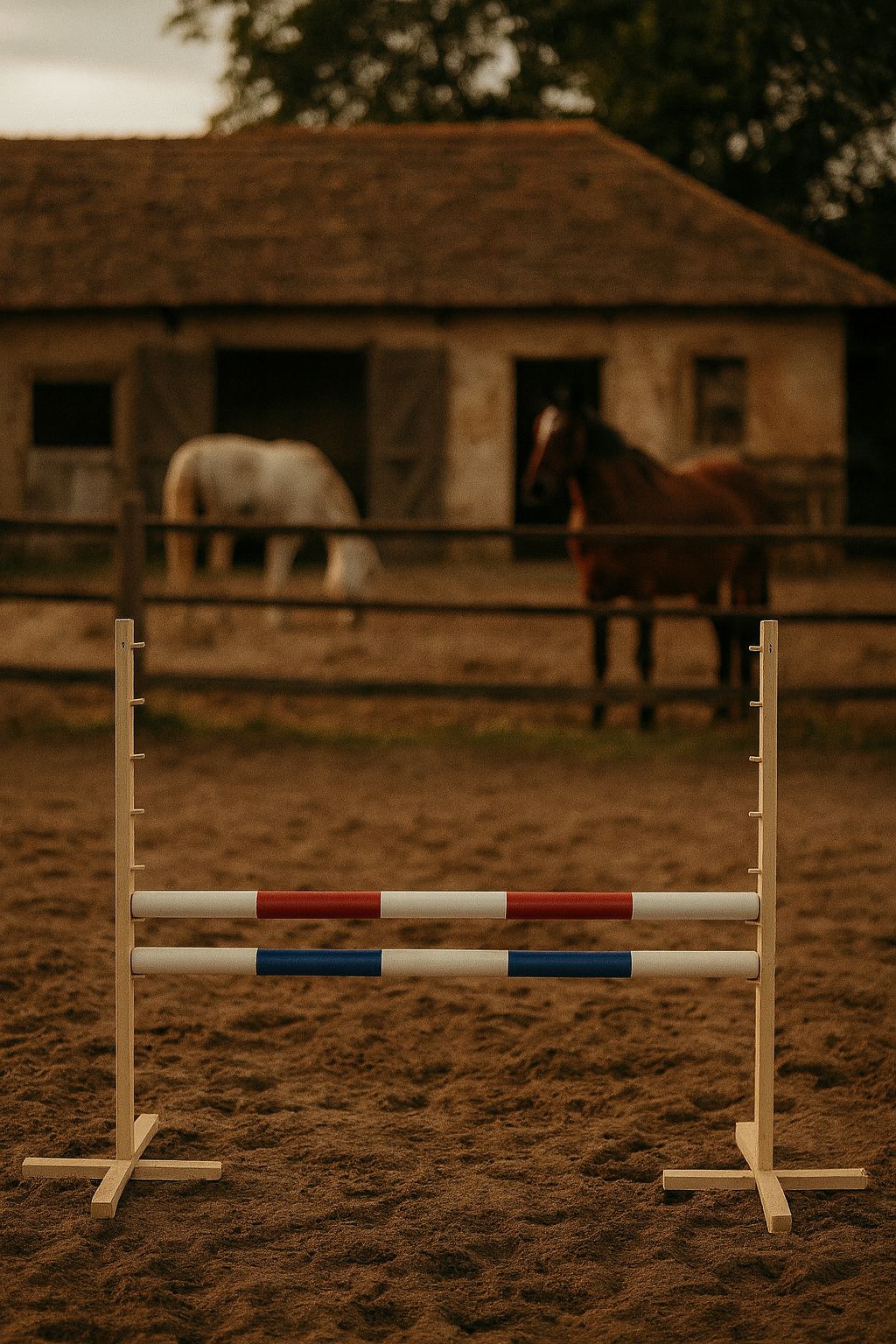 Jumping obstacle for Hobby Horse 120cm, with two beams red and blue