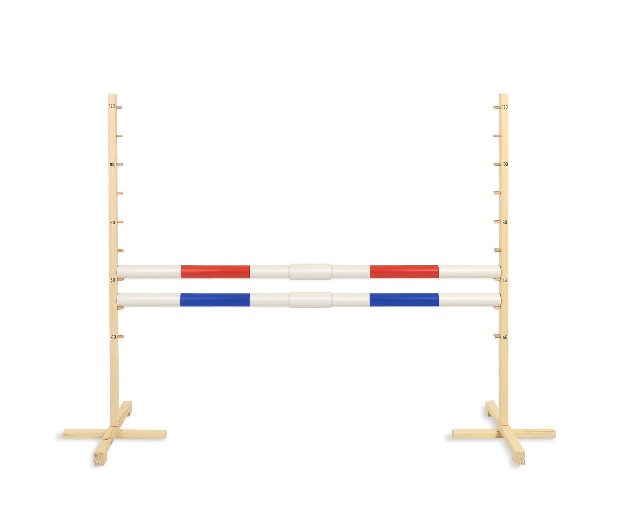 Jumping obstacle for Hobby Horse 160 cm, h-120 cm, with two bars red and blue