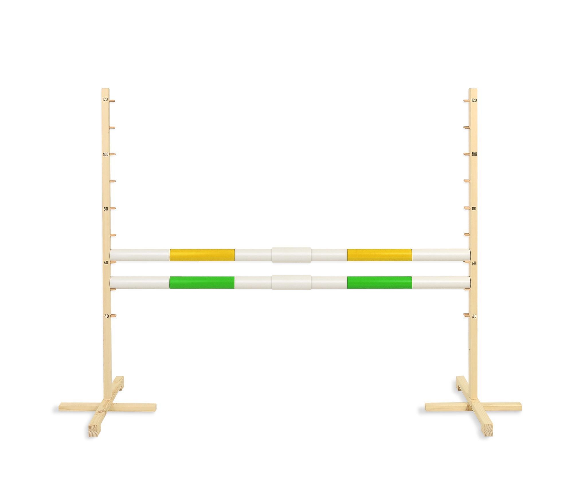 Jumping obstacle for Hobby Horse 160 cm, h-120 cm, with two bars yellow and green