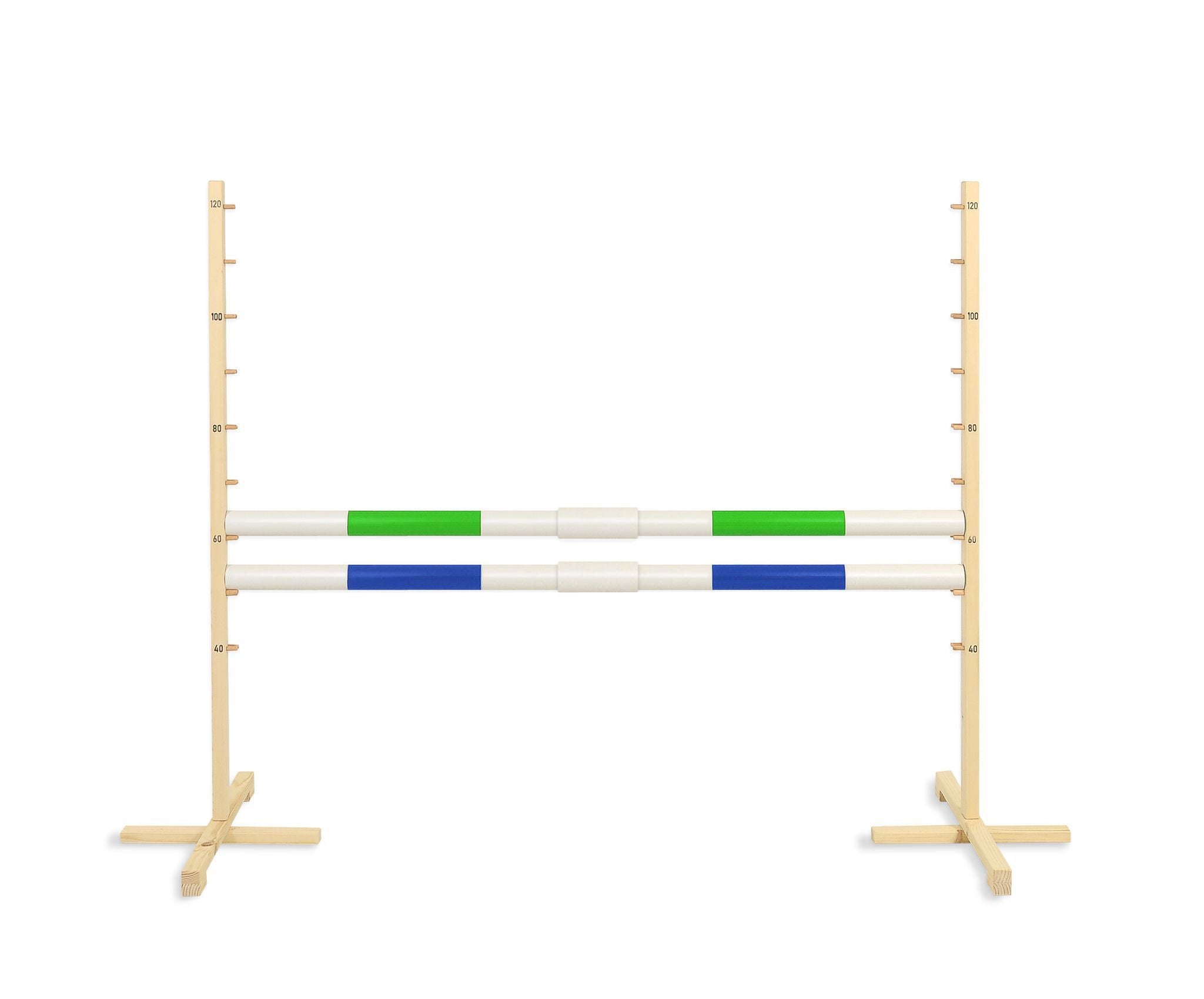 Jumping obstacle for Hobby Horse 160 cm, h-120 cm, with two bars green and blue