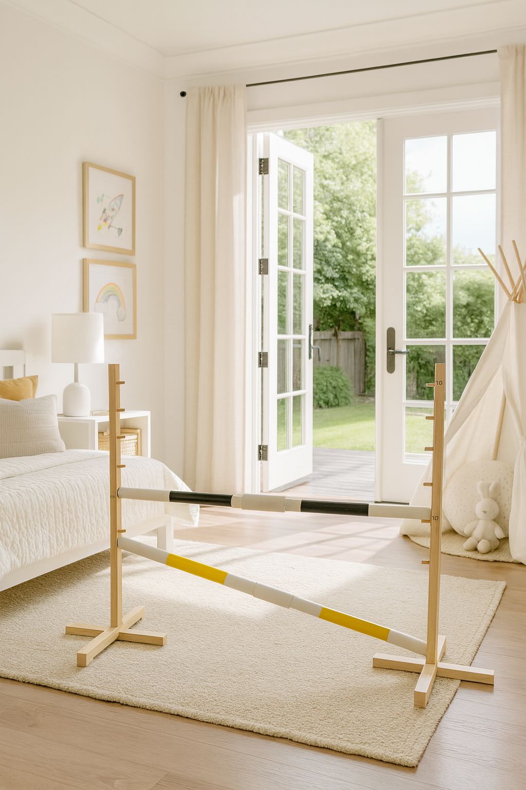 Jumping obstacle for Hobby Horse 160 cm, h-120 cm, with two bars black and yellow