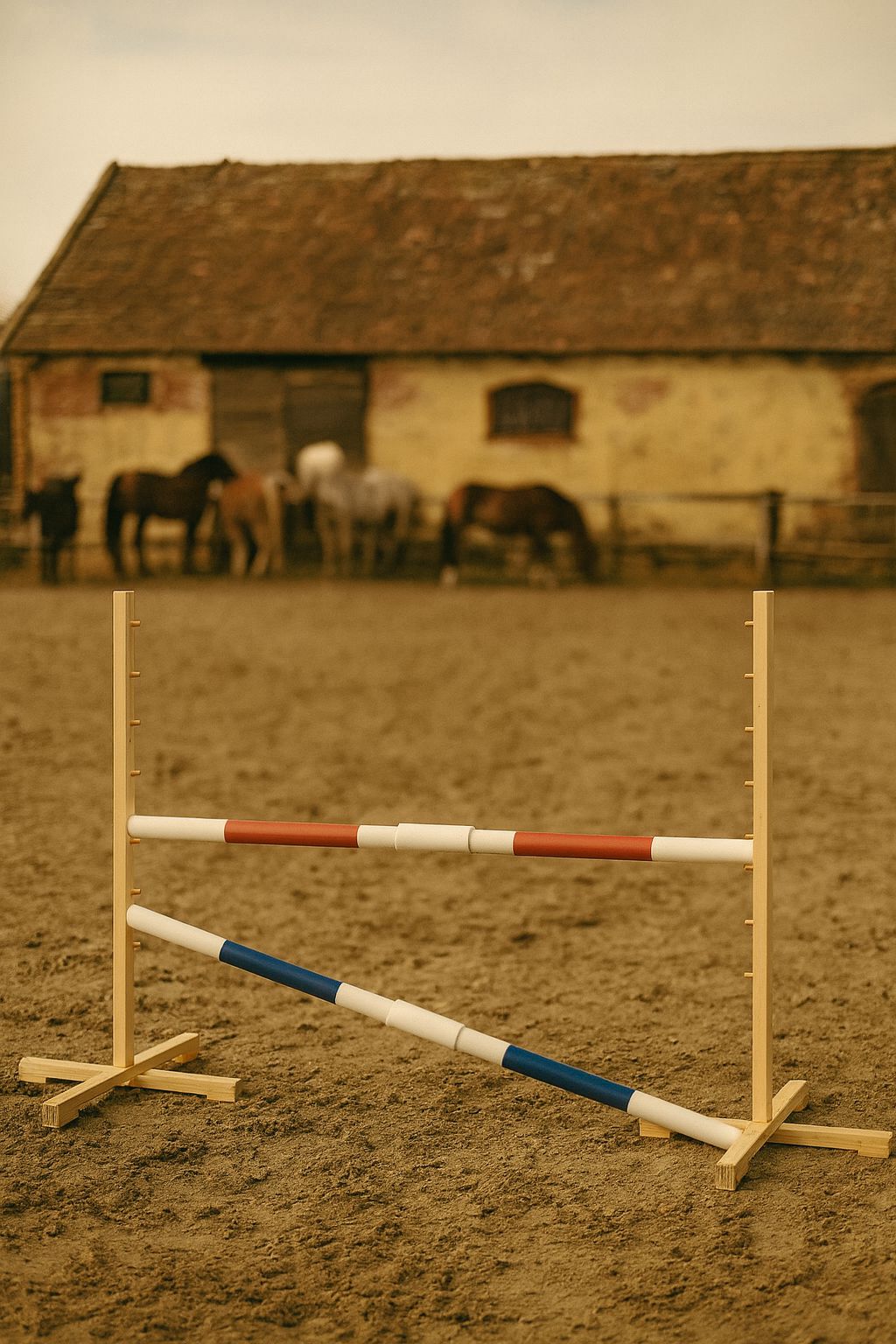 Jumping obstacle for Hobby Horse 160 cm, h-120 cm, with two bars red and blue
