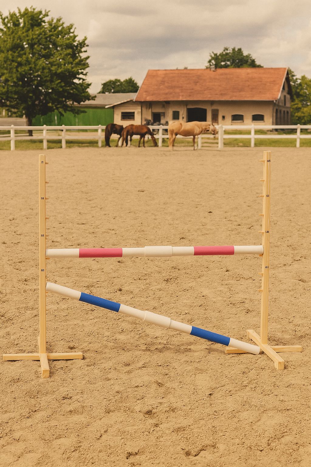 Jumping obstacle for Hobby Horse 160 cm, h-120 cm, with two bars pink and blue