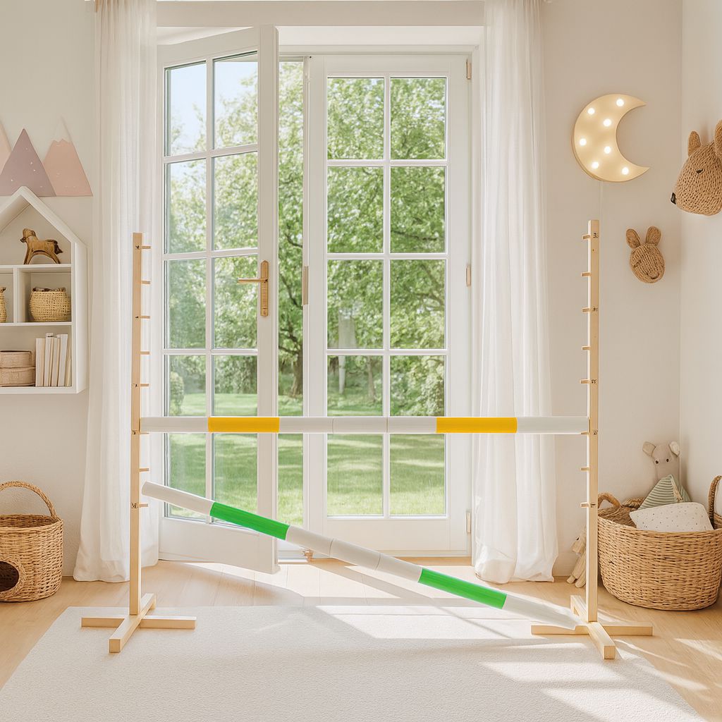 Jumping obstacle for Hobby Horse 160 cm, h-120 cm, with two bars yellow and green