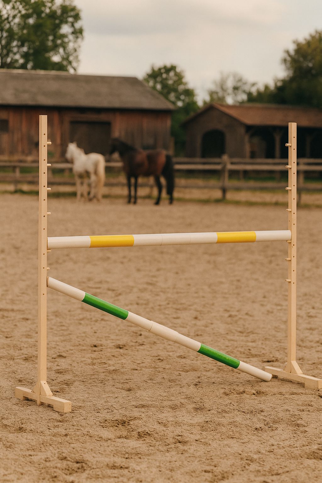 Jumping obstacle for Hobby Horse 160 cm, h-120 cm, with two bars yellow and green