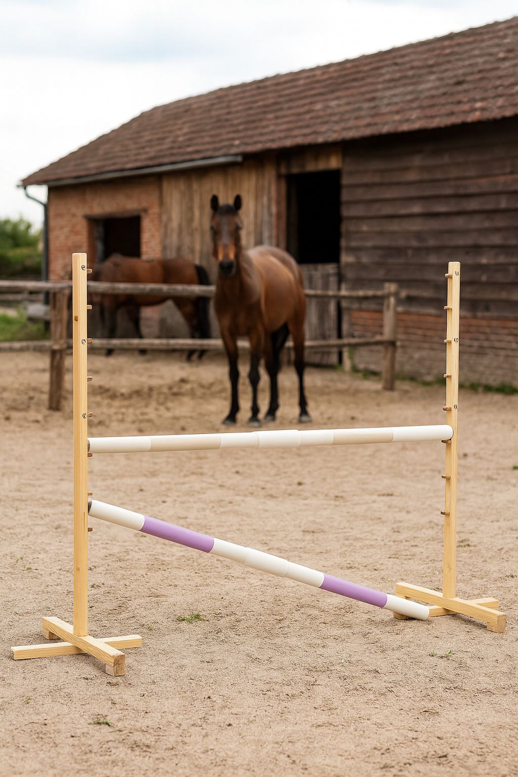 Jumping obstacle for Hobby Horse 160 cm, h-120 cm, with two bars - beige and light purple