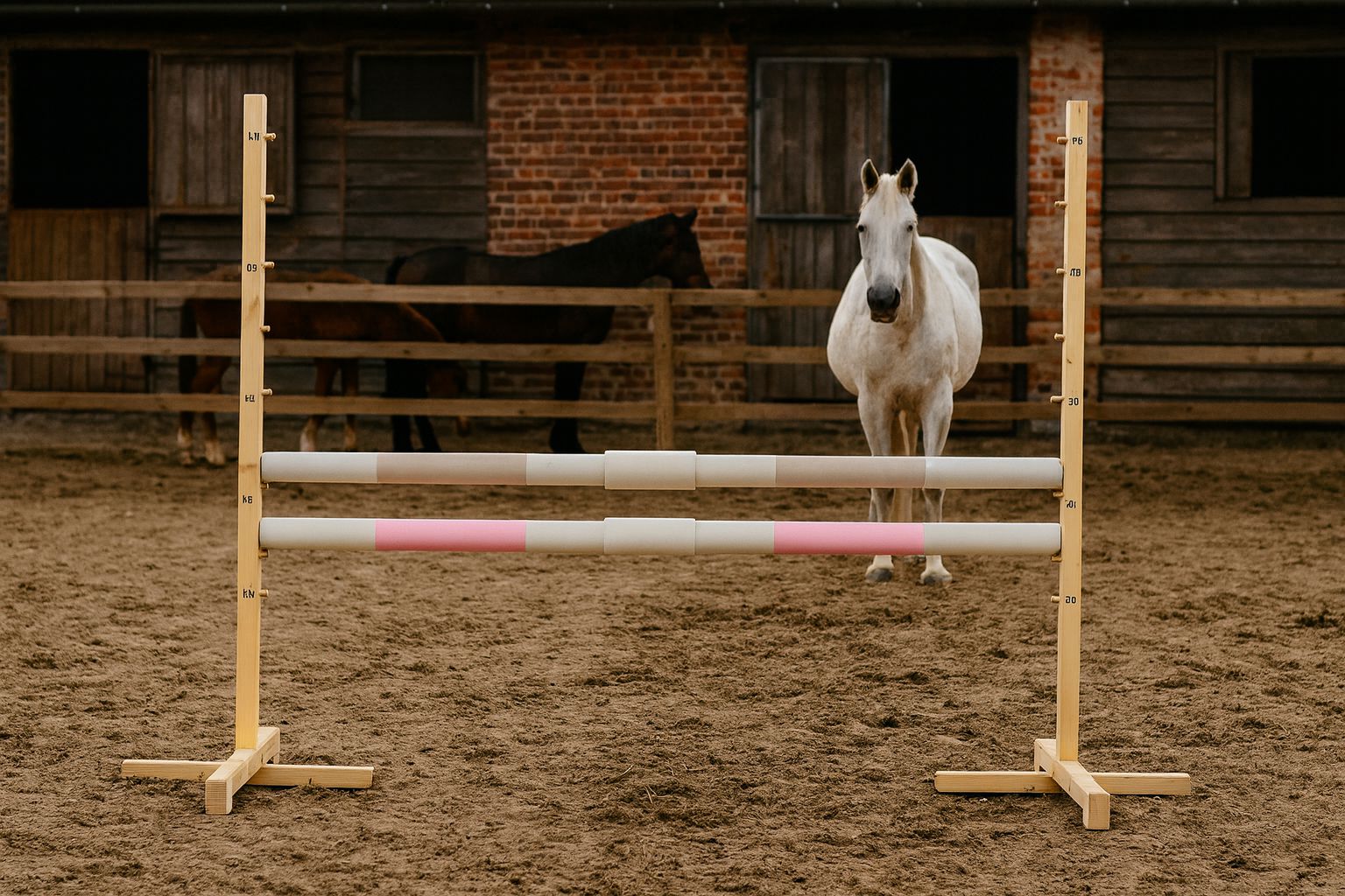 Jumping obstacle for Hobby Horse 160 cm, h-120 cm, with two bars - beige and light pink