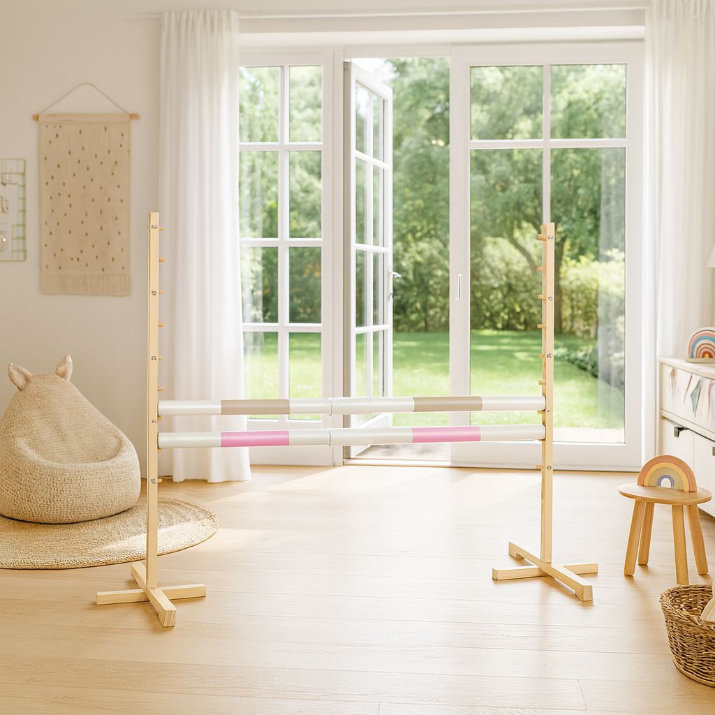 Jumping obstacle for Hobby Horse 160 cm, h-120 cm, with two bars - beige and light pink
