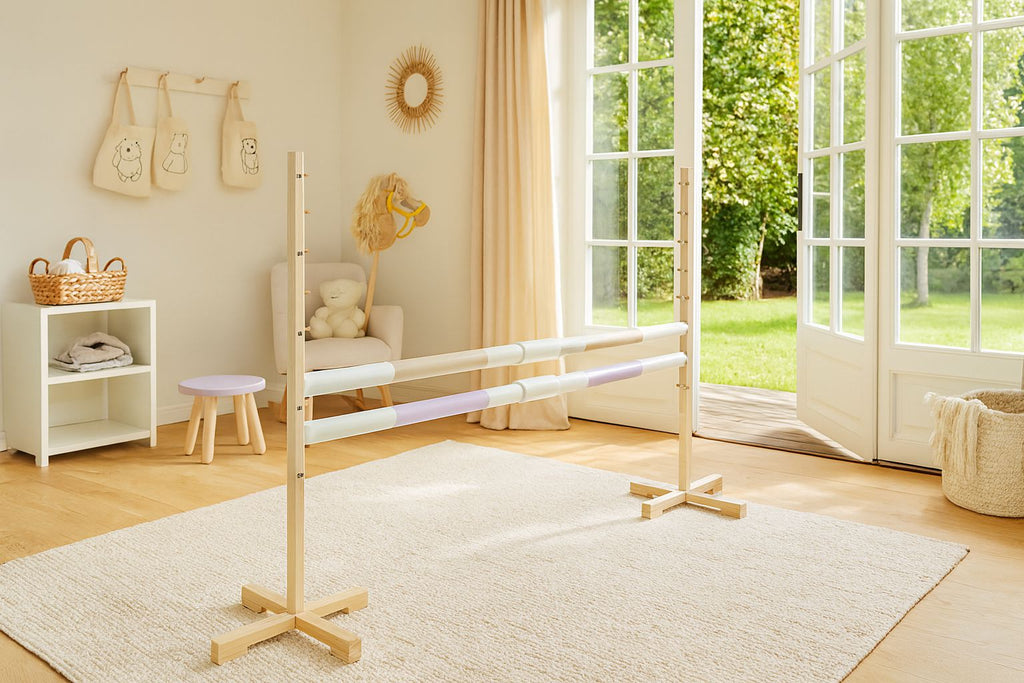 Jumping obstacle for Hobby Horse 160 cm, h-120 cm, with two bars - beige and light purple