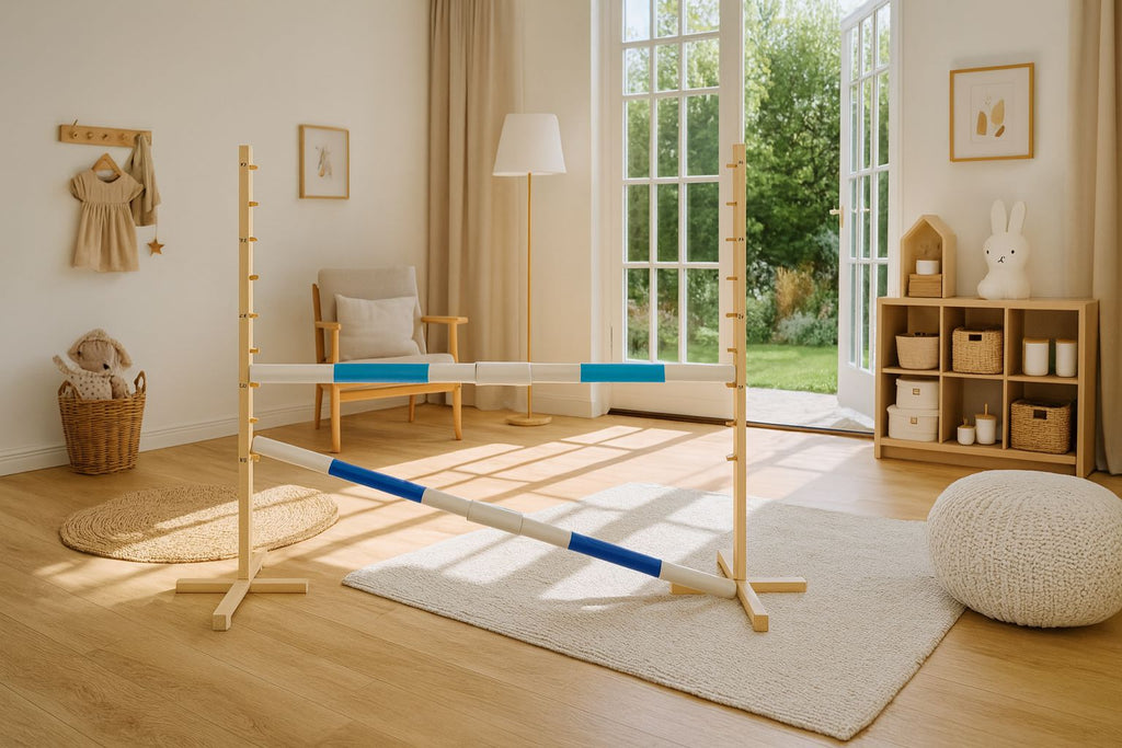 Jumping obstacle for Hobby Horse 160 cm, h-120 cm, with two bars - light blue and blue