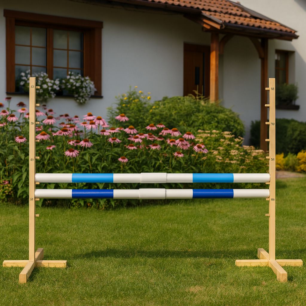 Jumping obstacle for Hobby Horse 160 cm, h-120 cm, with two bars - light blue and blue