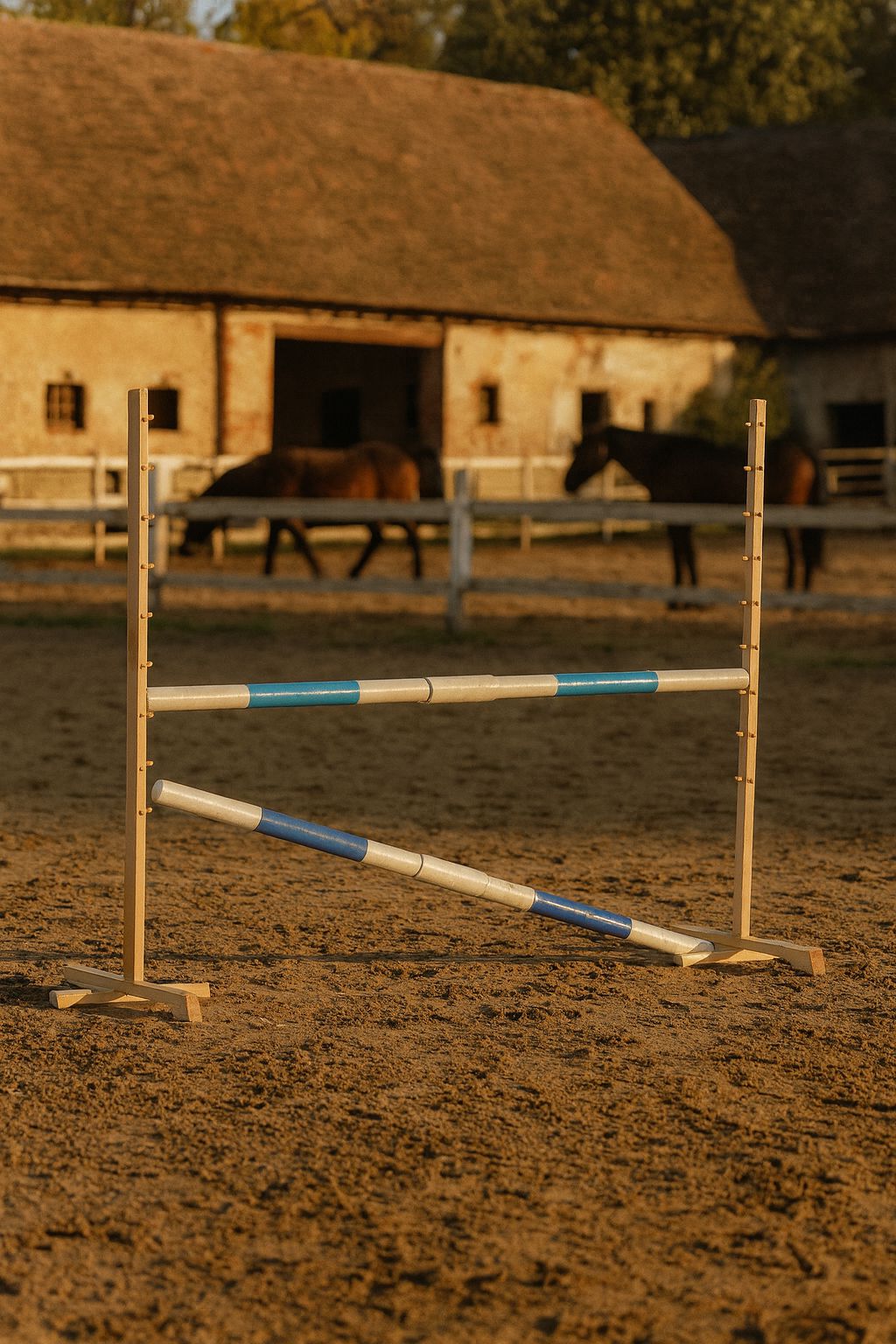 Jumping obstacle for Hobby Horse 160 cm, h-120 cm, with two bars - light blue and blue