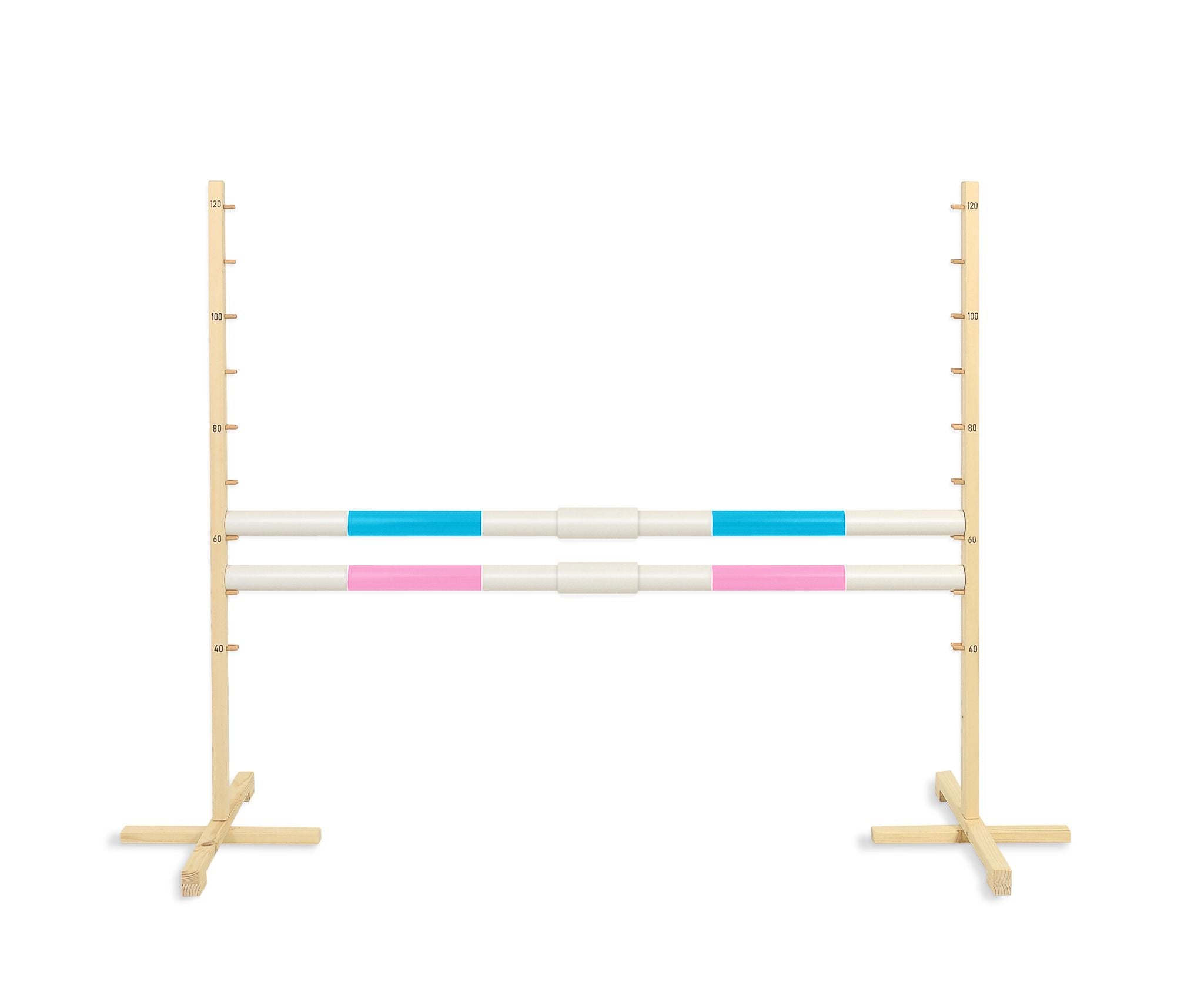 Jumping obstacle for Hobby Horse 160 cm, h-120 cm, with two bars - light blue and light pink