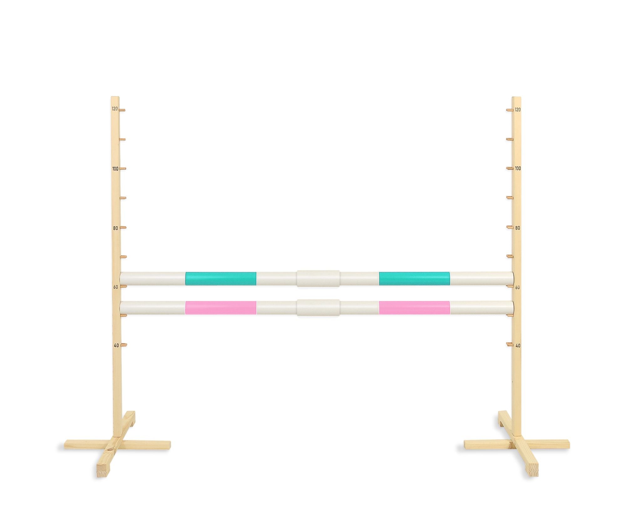 Jumping obstacle for Hobby Horse 160 cm, h-120 cm, with two bars - mint and light pink