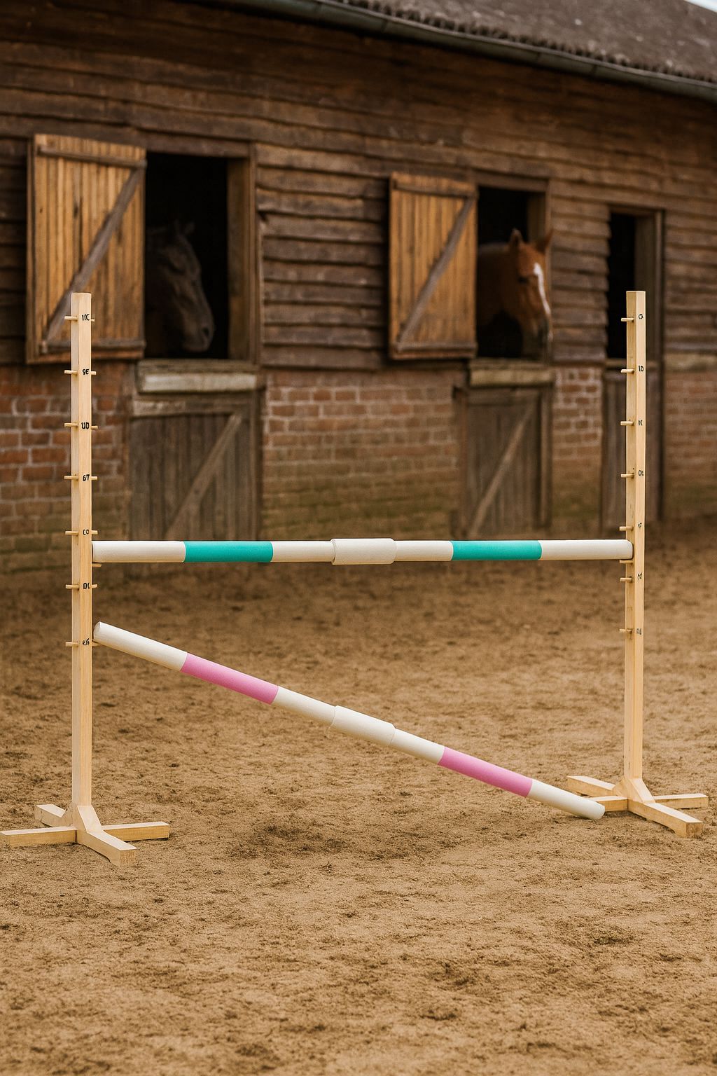 Jumping obstacle for Hobby Horse 160 cm, h-120 cm, with two bars - mint and light pink