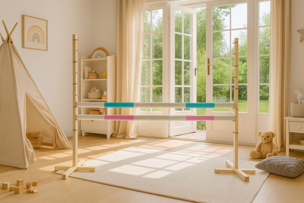 Jumping obstacle for Hobby Horse 160 cm, h-120 cm, with two bars - mint and light pink