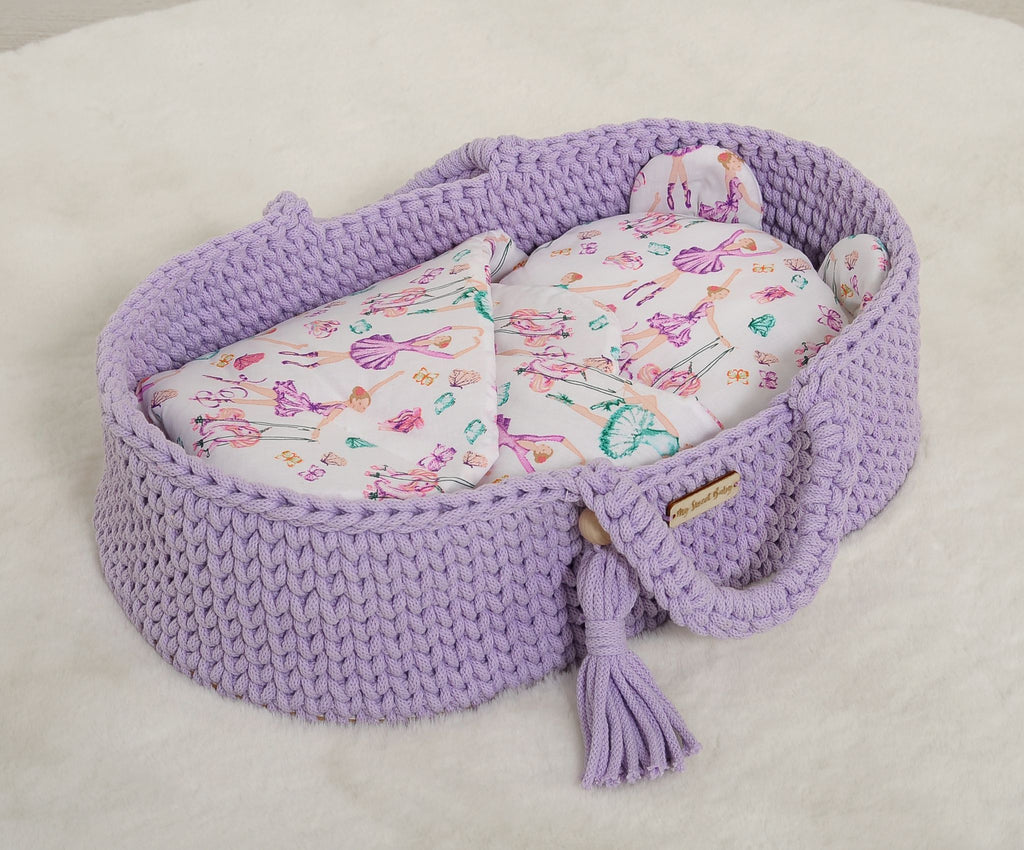 Doll's swaddling cone with pillow - ballerinas lilac