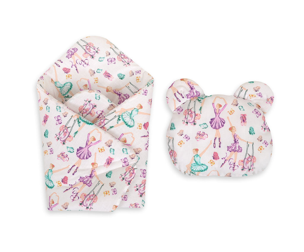 Doll's swaddling cone with pillow - ballerinas lilac