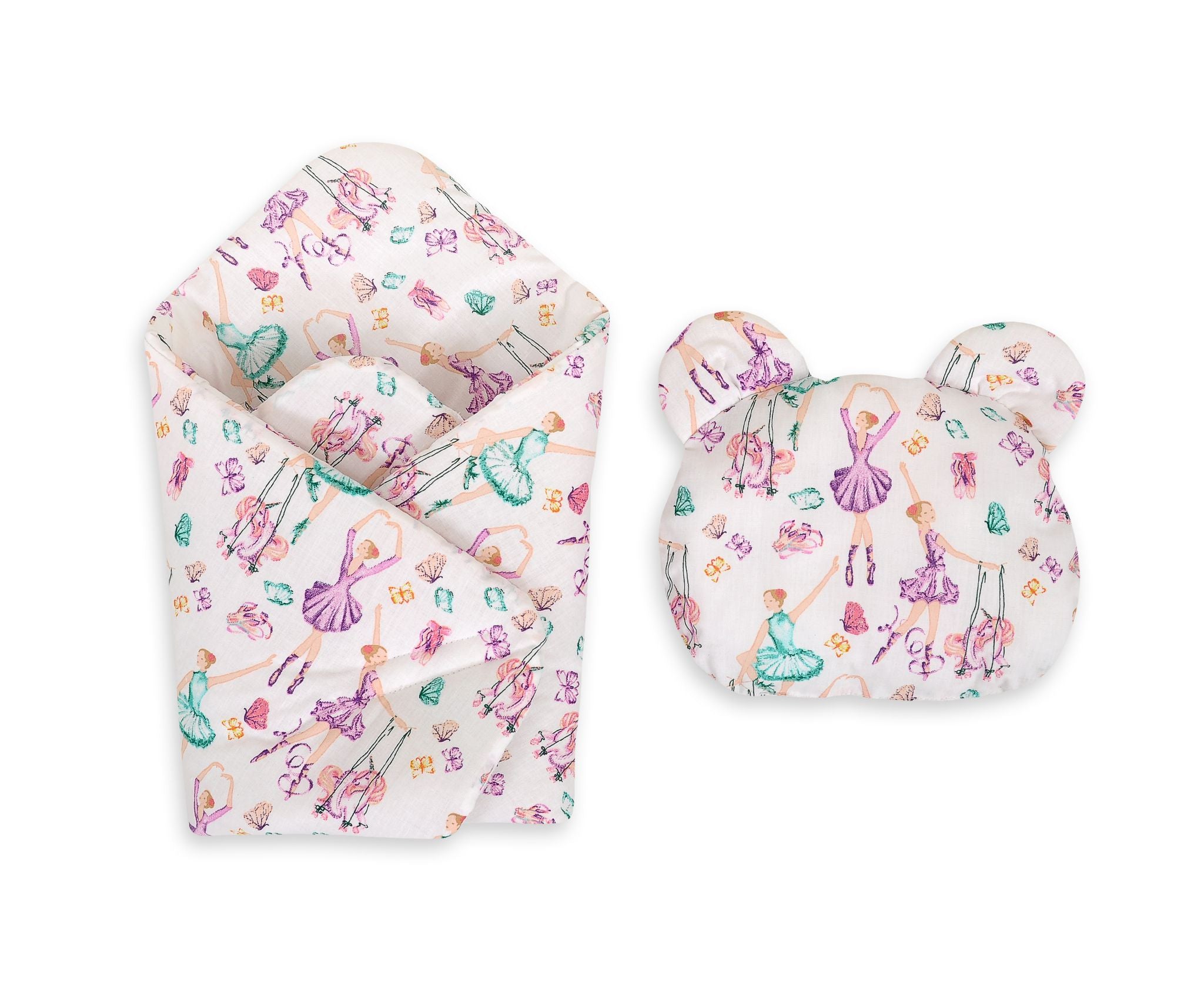 Doll's swaddling cone with pillow - ballerinas lilac