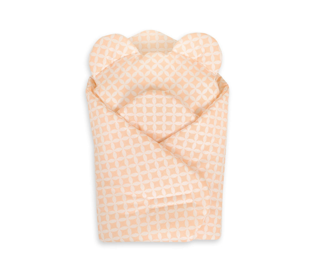 Doll's swaddling cone with pillow - rosette peach