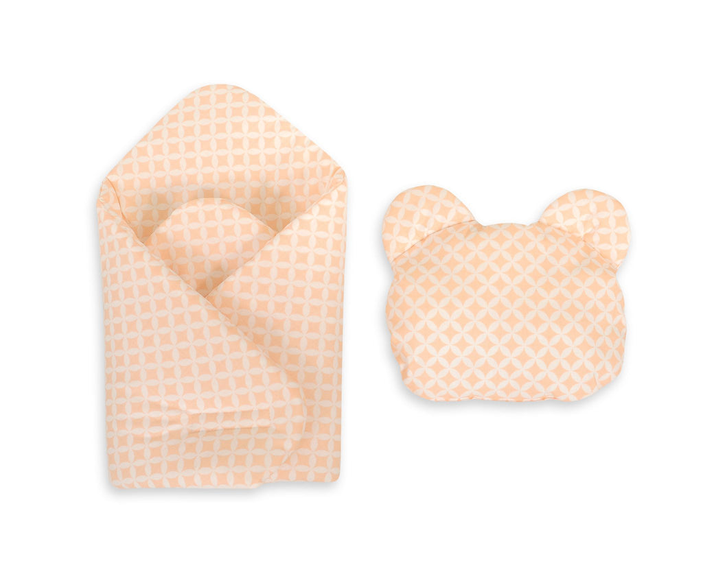 Doll's swaddling cone with pillow - rosette peach